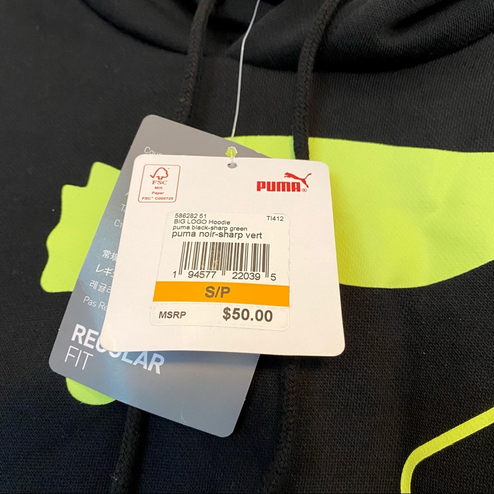 PUMA Mens Big Logo Fleece Hoodie Black Size Small - Picture 5 of 6